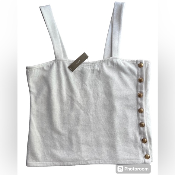 J.Crew NEW Cream Button tank top in cotton-blend bouclé Size Medium - Picture 4 of 11